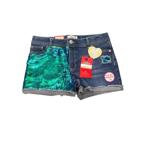 NWT Jordache Girls Mermaid FLIP Sequin Denim Shorts Blingy Dopamine Sass Size 16 - Picture 2 of 7